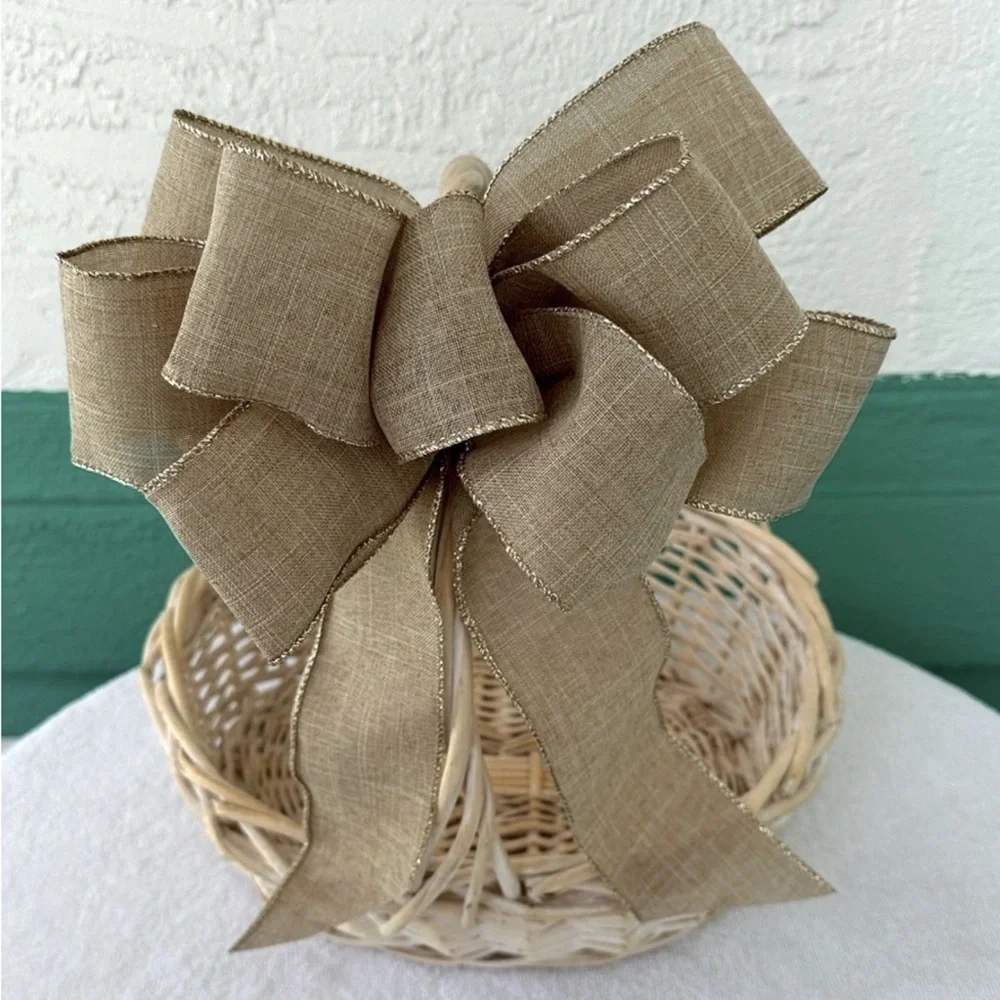 Bows Three Handmade Boho Tan Wired Ribbon Various Sizes